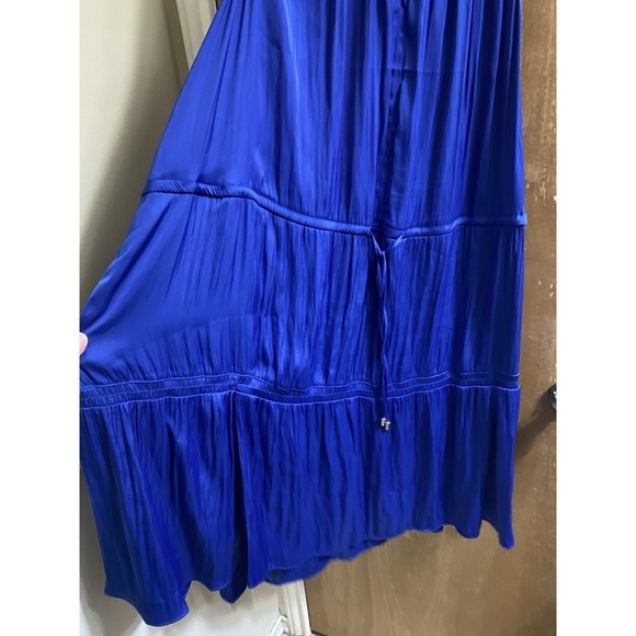 Lane Bryant Satin Smocked-Neck Tie-Waist Dress Royal Blue Sz 24 Flowy Light - Picture 6 of 12